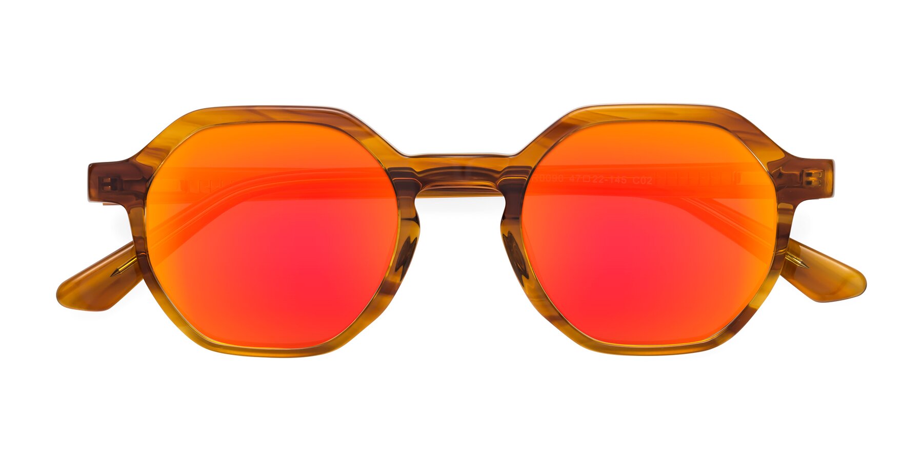Folded Front of Lucian in Striped Amber with Red Gold Mirrored Lenses
