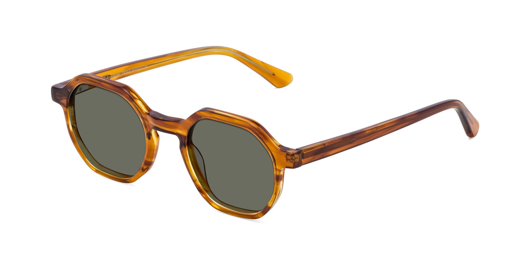 Angle of Lucian in Striped Amber with Gray Polarized Lenses