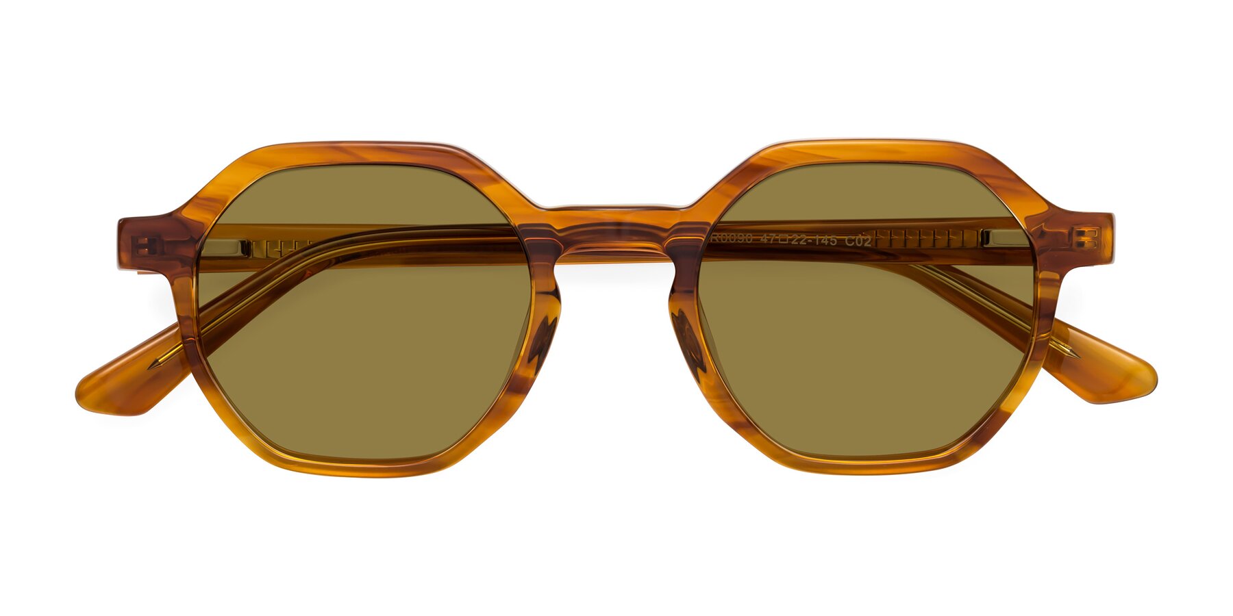 Folded Front of Lucian in Striped Amber with Brown Polarized Lenses