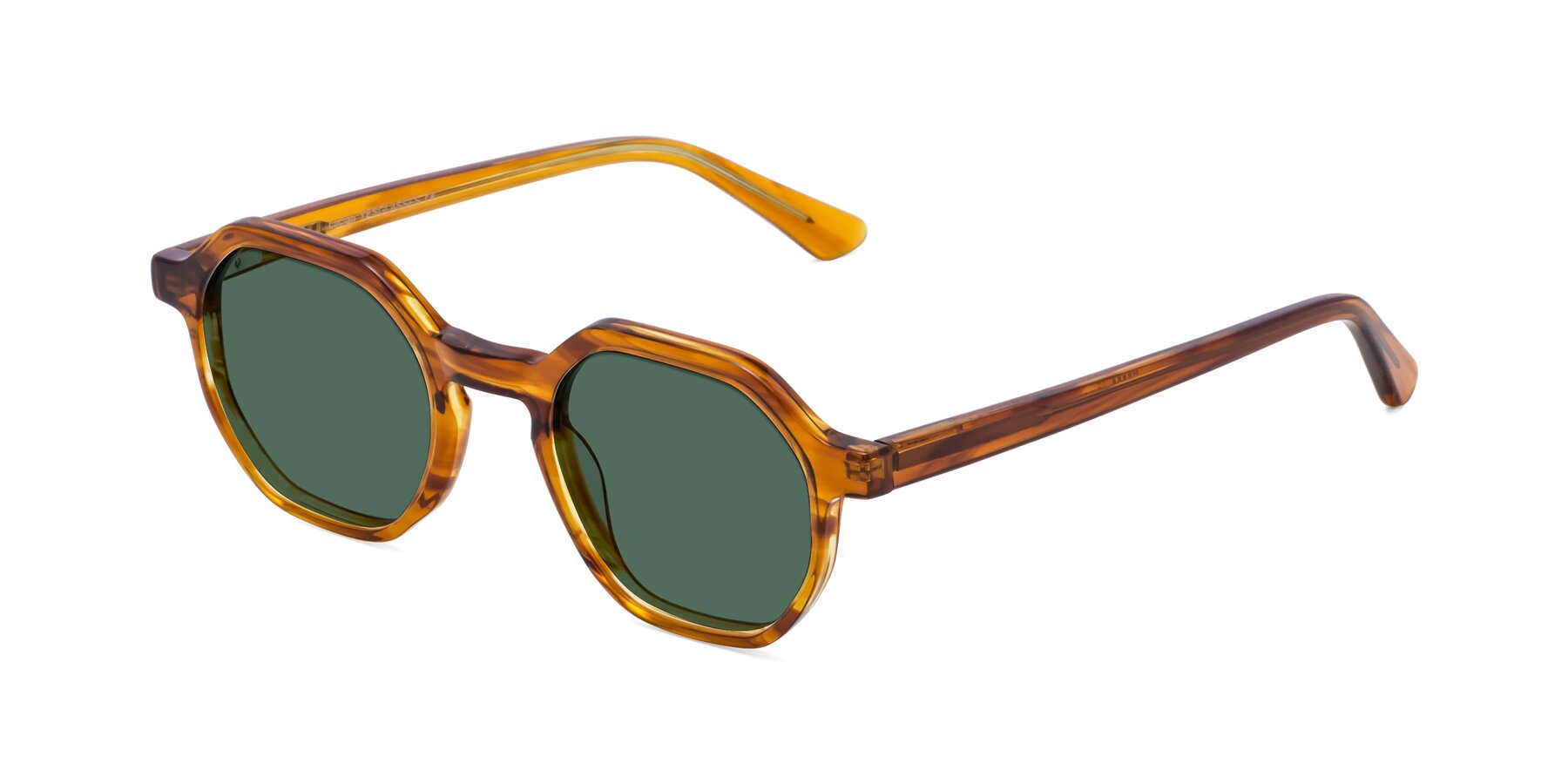 Angle of Lucian in Striped Amber with Green Polarized Lenses