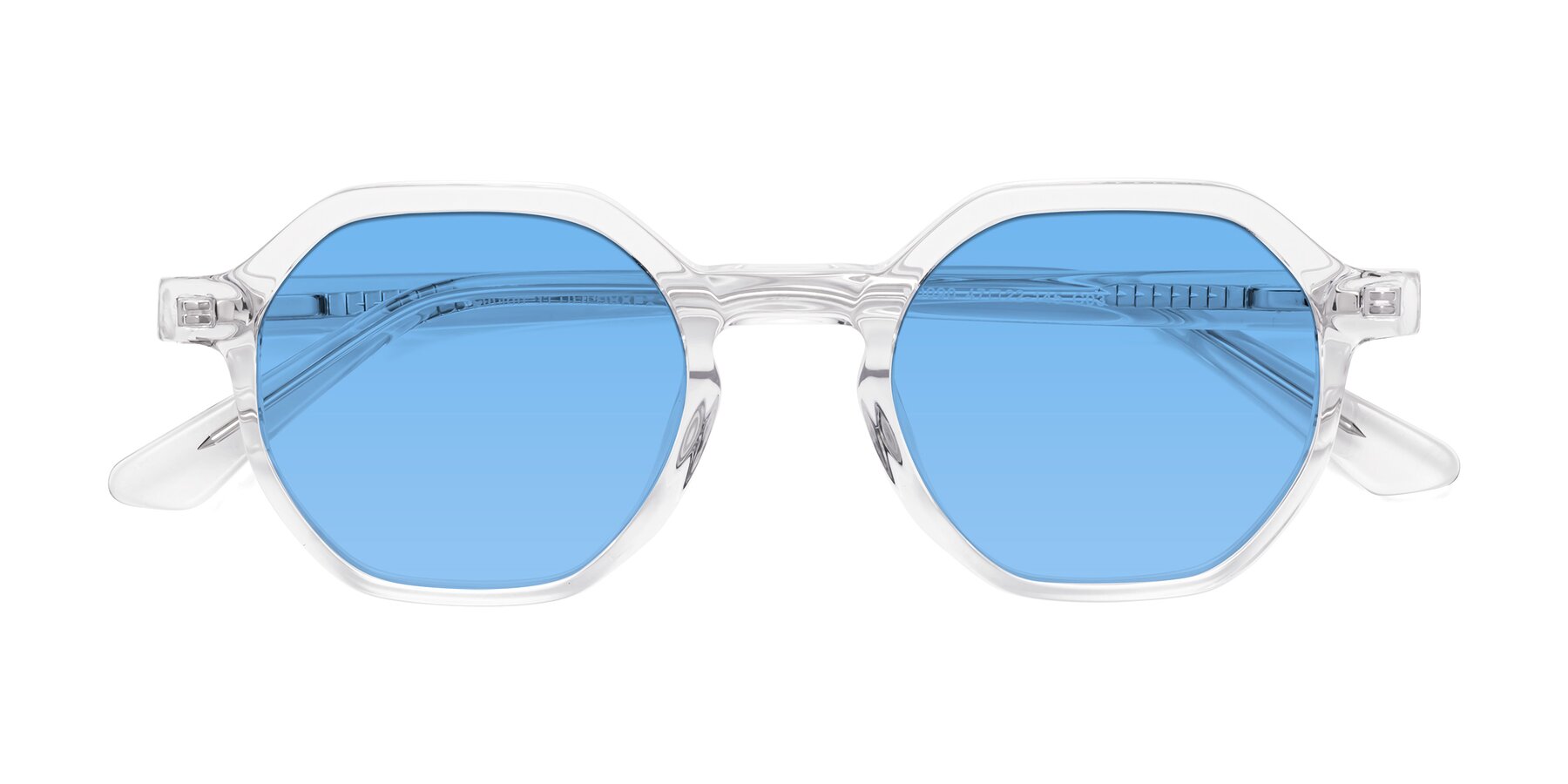 Folded Front of Lucian in Clear with Medium Blue Tinted Lenses