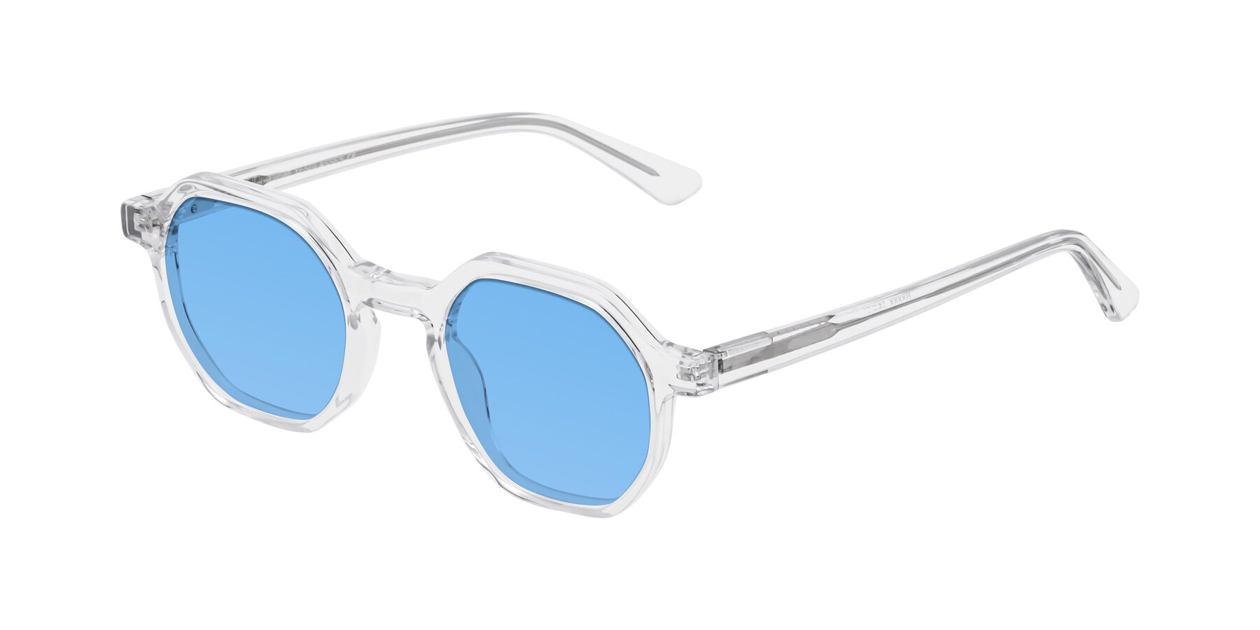 Angle of Lucian in Clear with Medium Blue Tinted Lenses