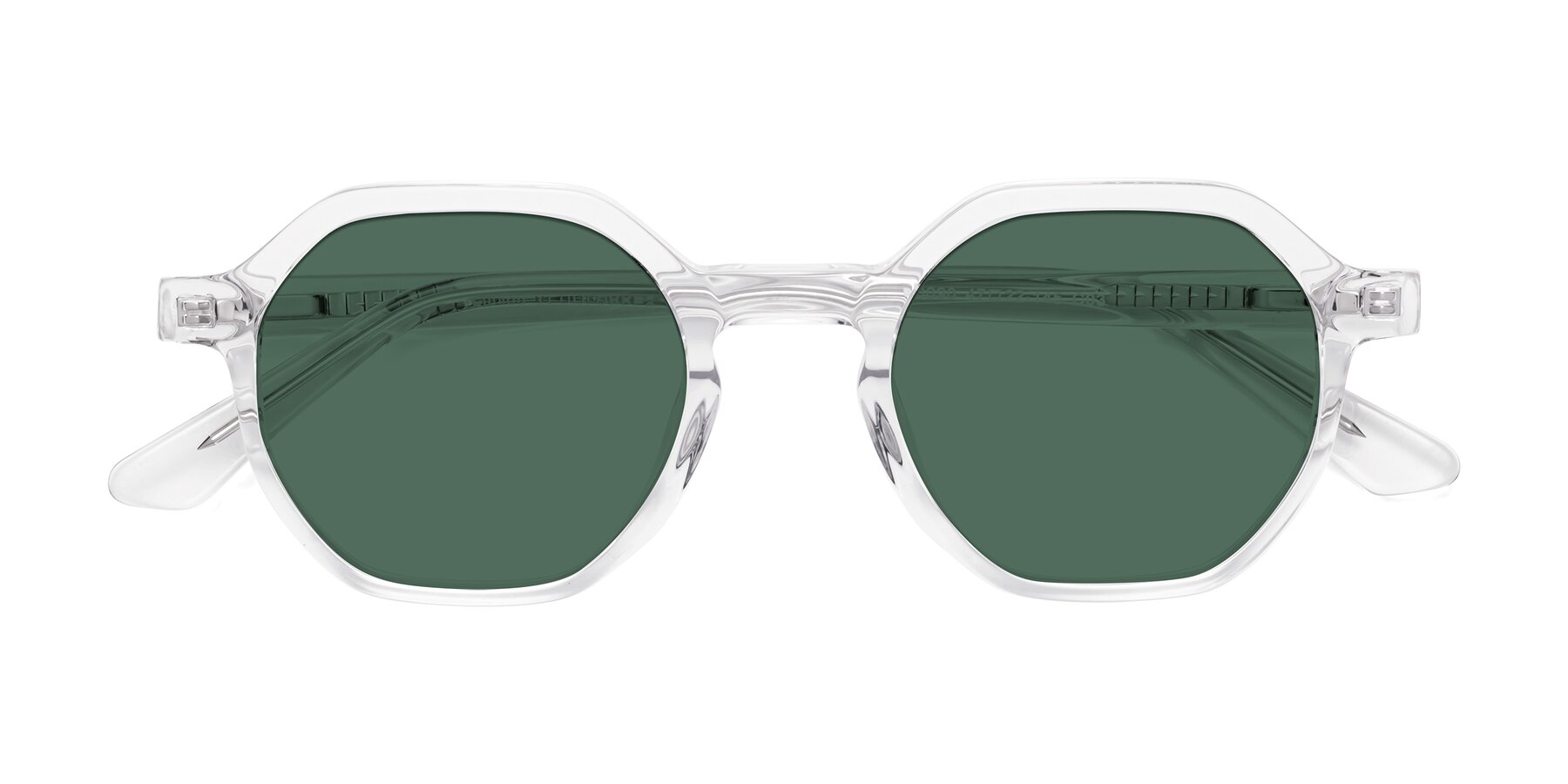 Folded Front of Lucian in Clear with Green Polarized Lenses