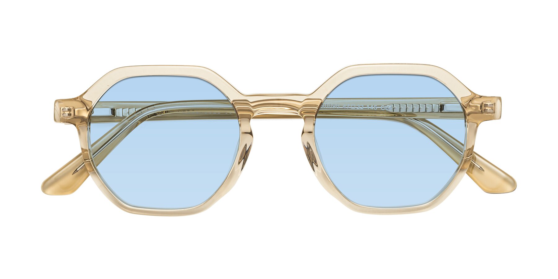 Folded Front of Lucian in Champagne with Light Blue Tinted Lenses