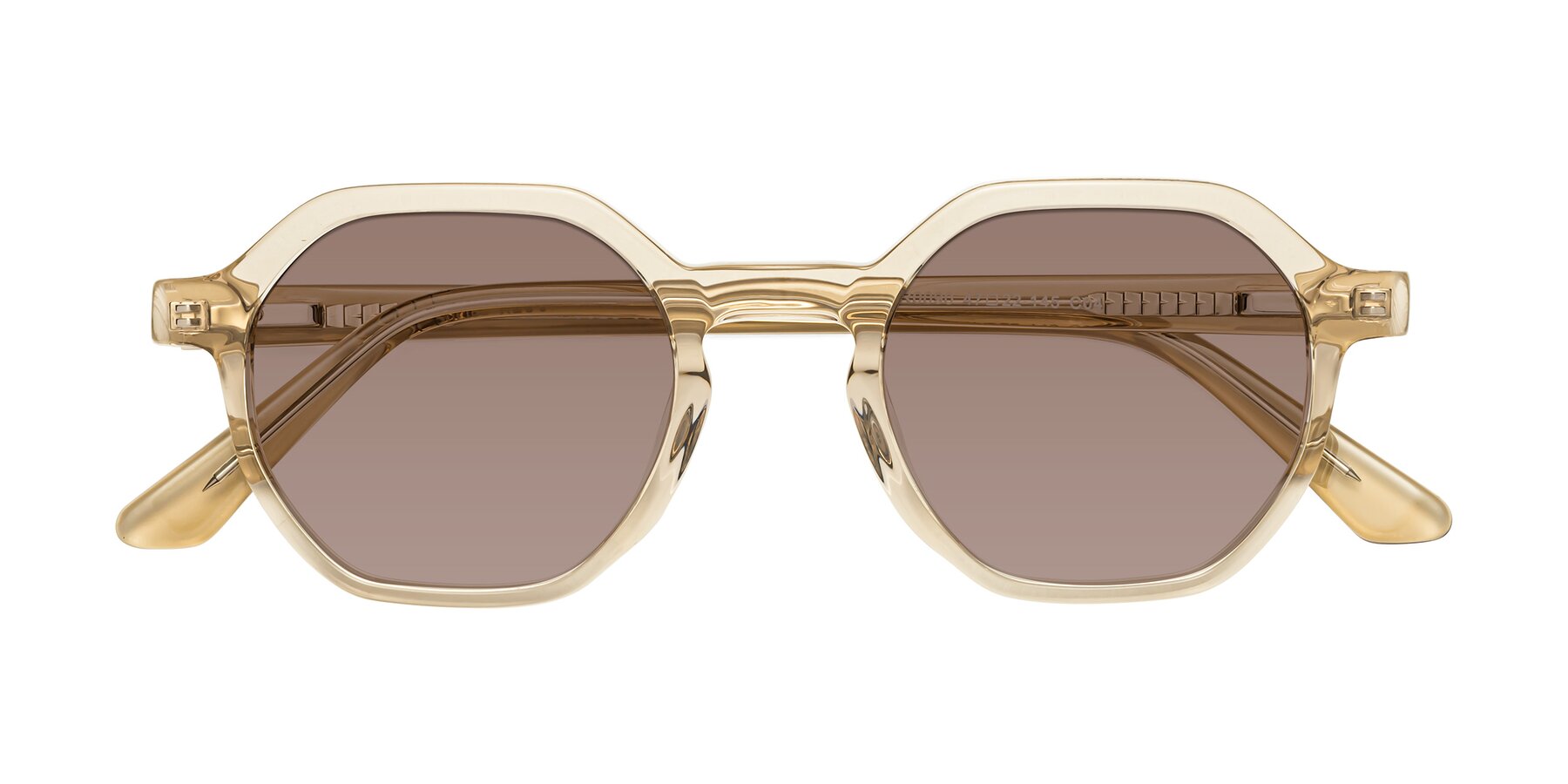 Folded Front of Lucian in Champagne with Medium Brown Tinted Lenses