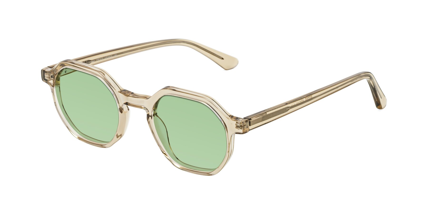 Angle of Lucian in Champagne with Medium Green Tinted Lenses