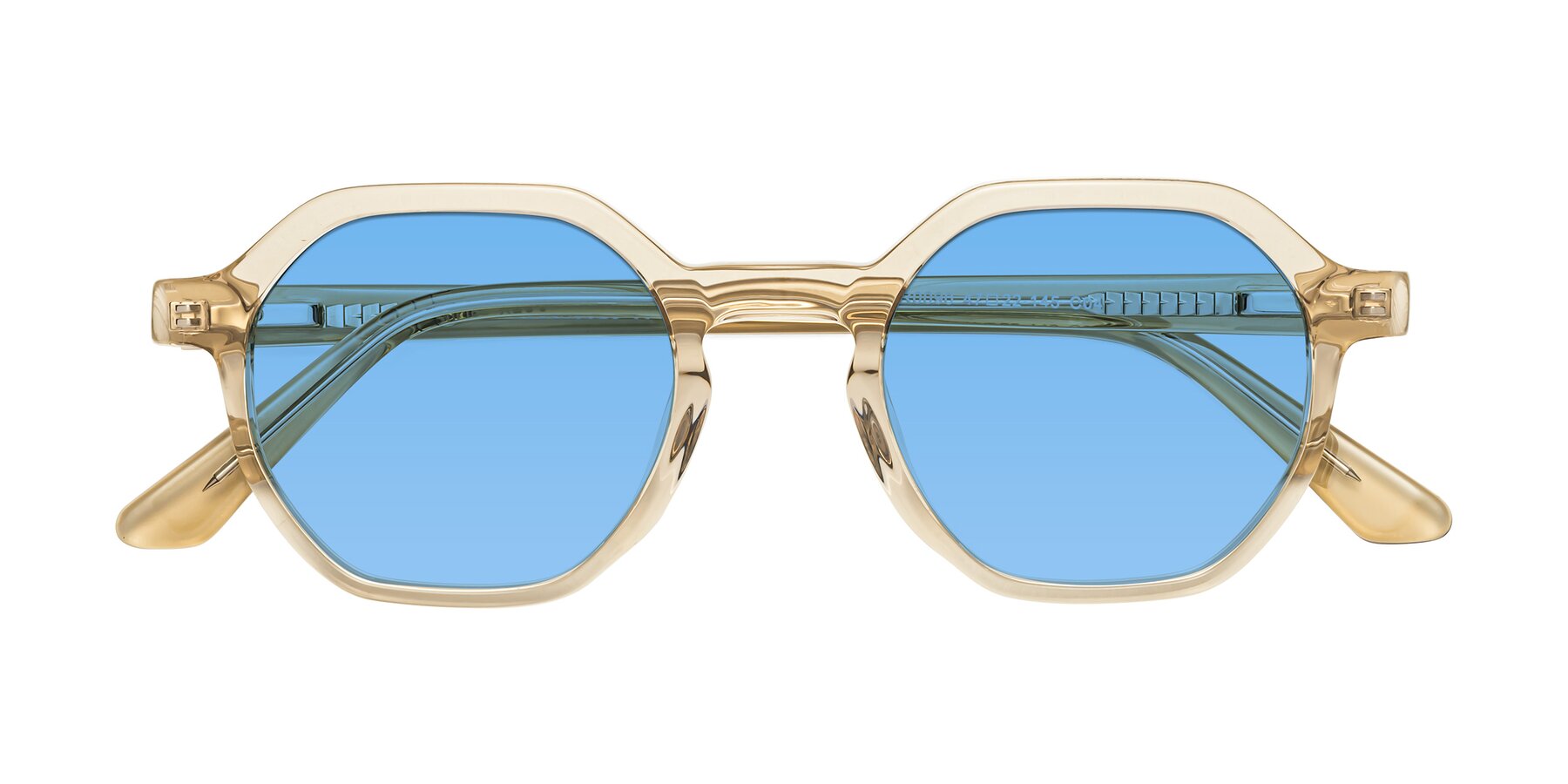 Folded Front of Lucian in Champagne with Medium Blue Tinted Lenses