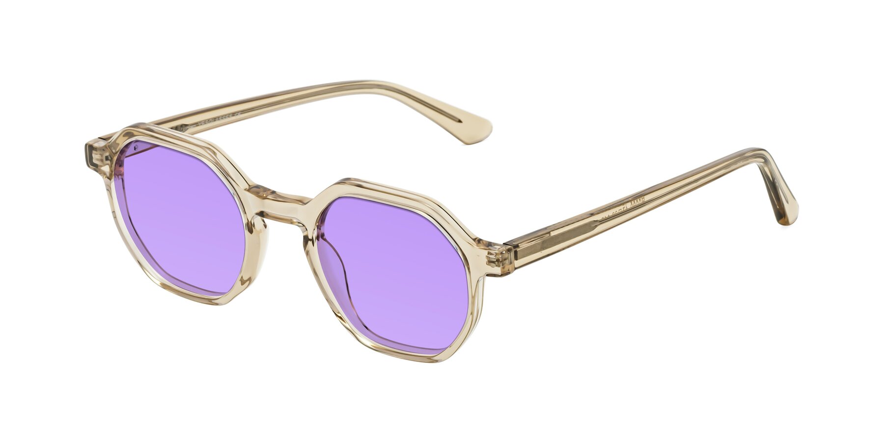 Angle of Lucian in Champagne with Medium Purple Tinted Lenses