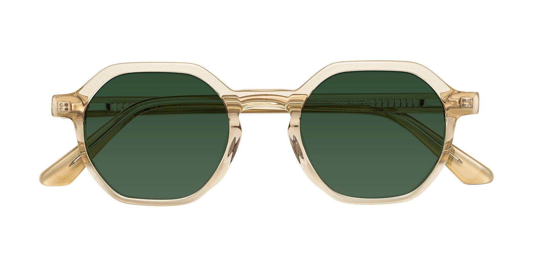 Folded Front of Lucian in Champagne with Green Tinted Lenses