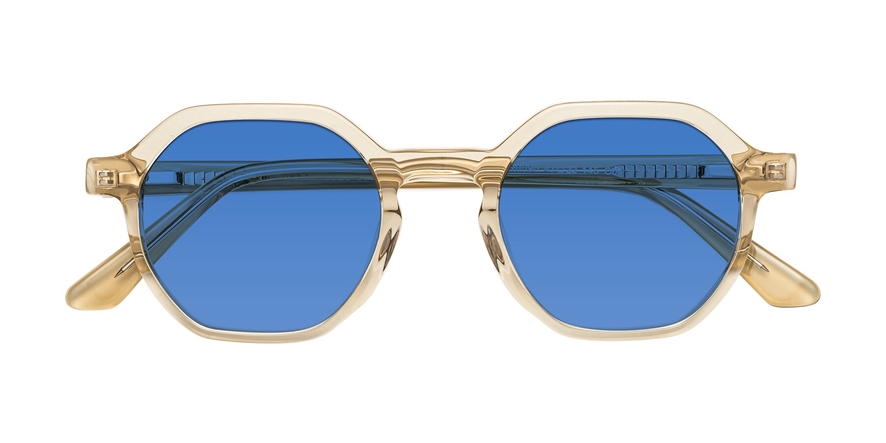 Folded Front of Lucian in Champagne with Blue Tinted Lenses