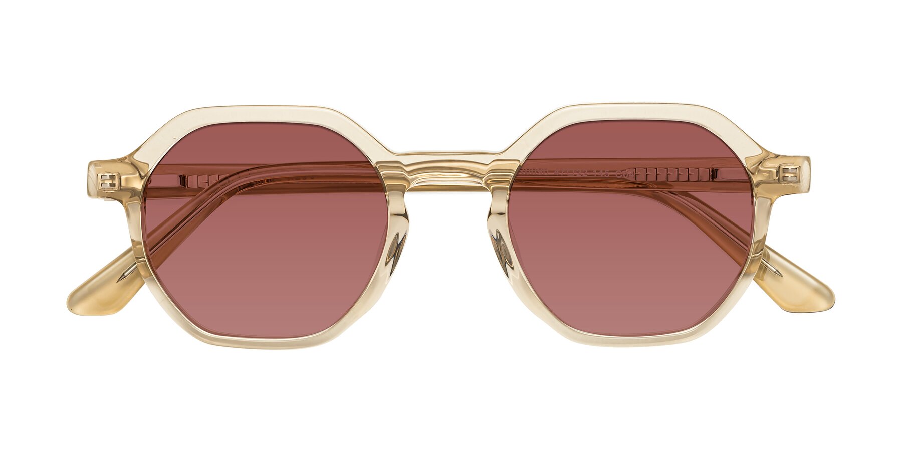 Folded Front of Lucian in Champagne with Garnet Tinted Lenses