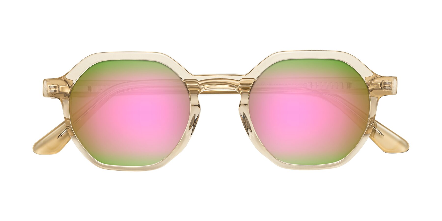 Folded Front of Lucian in Champagne with Pink Mirrored Lenses