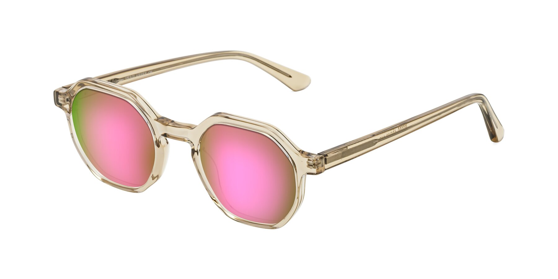 Angle of Lucian in Champagne with Pink Mirrored Lenses