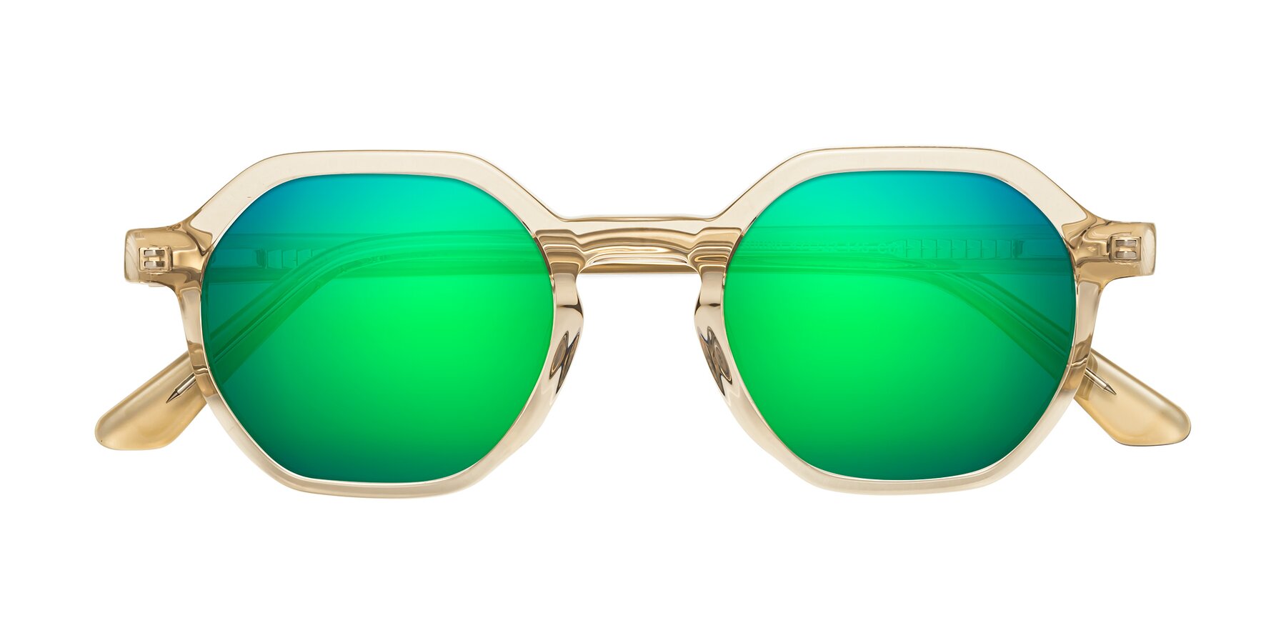 Folded Front of Lucian in Champagne with Green Mirrored Lenses