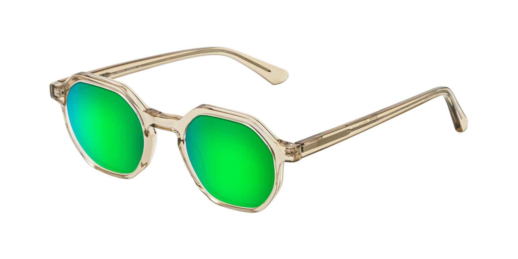 Angle of Lucian in Champagne with Green Mirrored Lenses