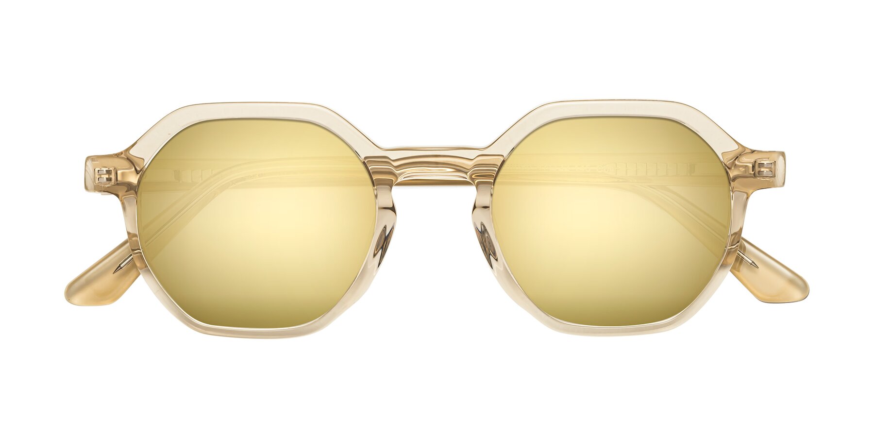 Folded Front of Lucian in Champagne with Gold Mirrored Lenses