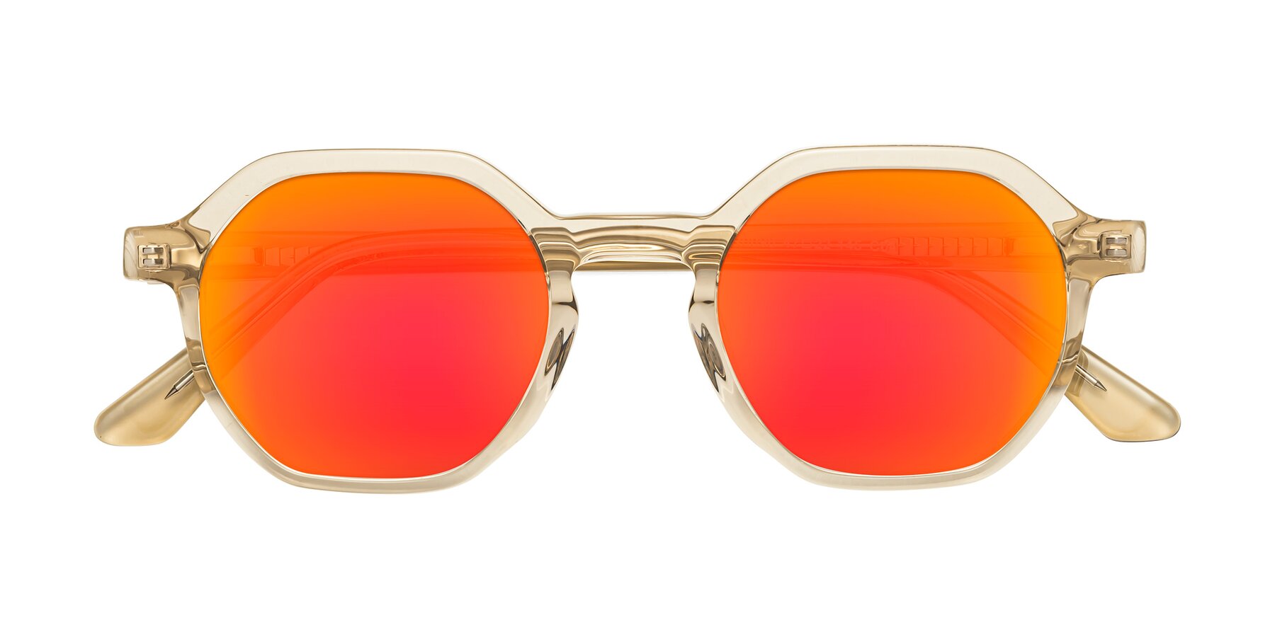 Folded Front of Lucian in Champagne with Red Gold Mirrored Lenses