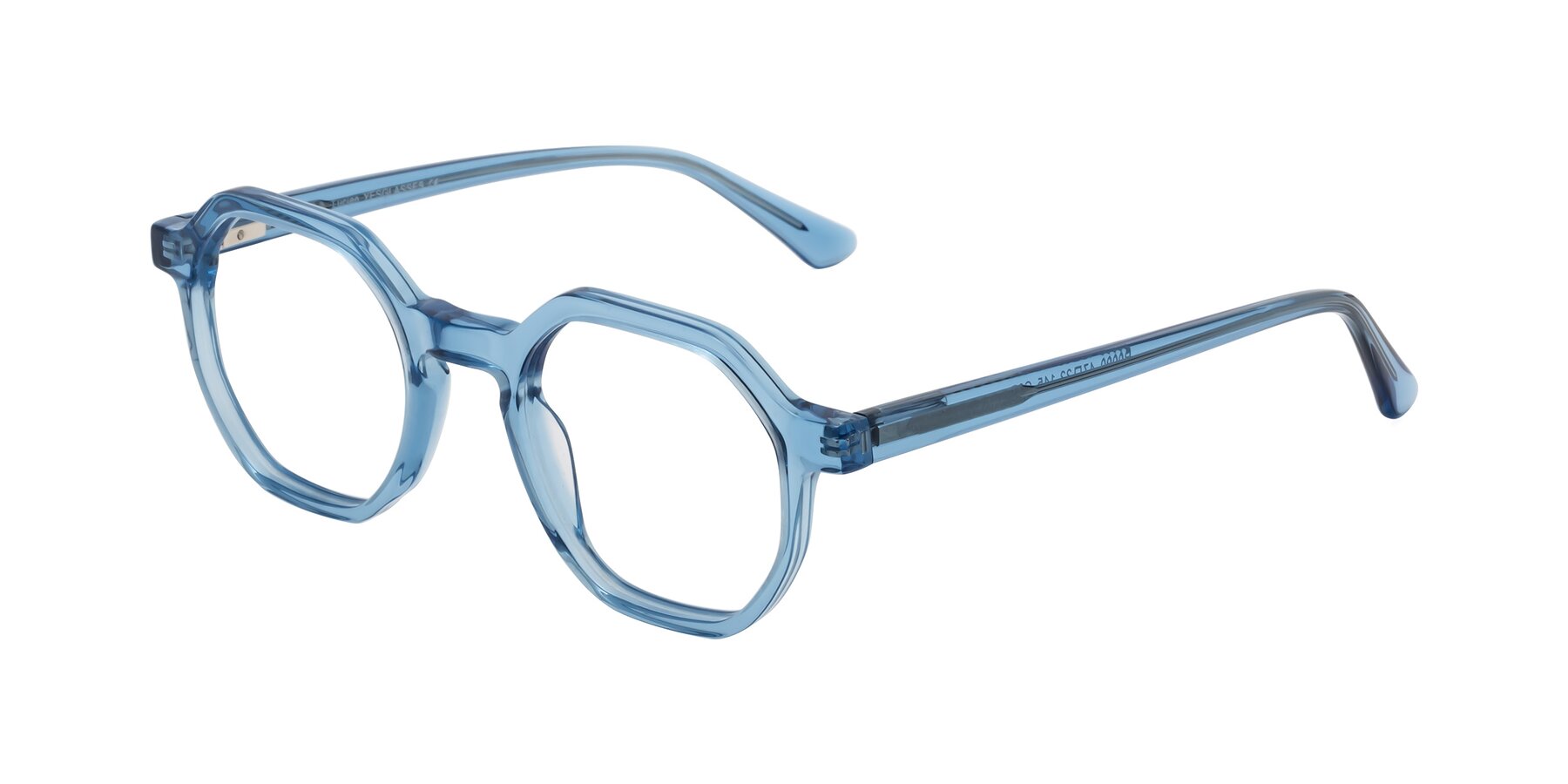 Angle of Lucian in Sky Blue with Clear Eyeglass Lenses