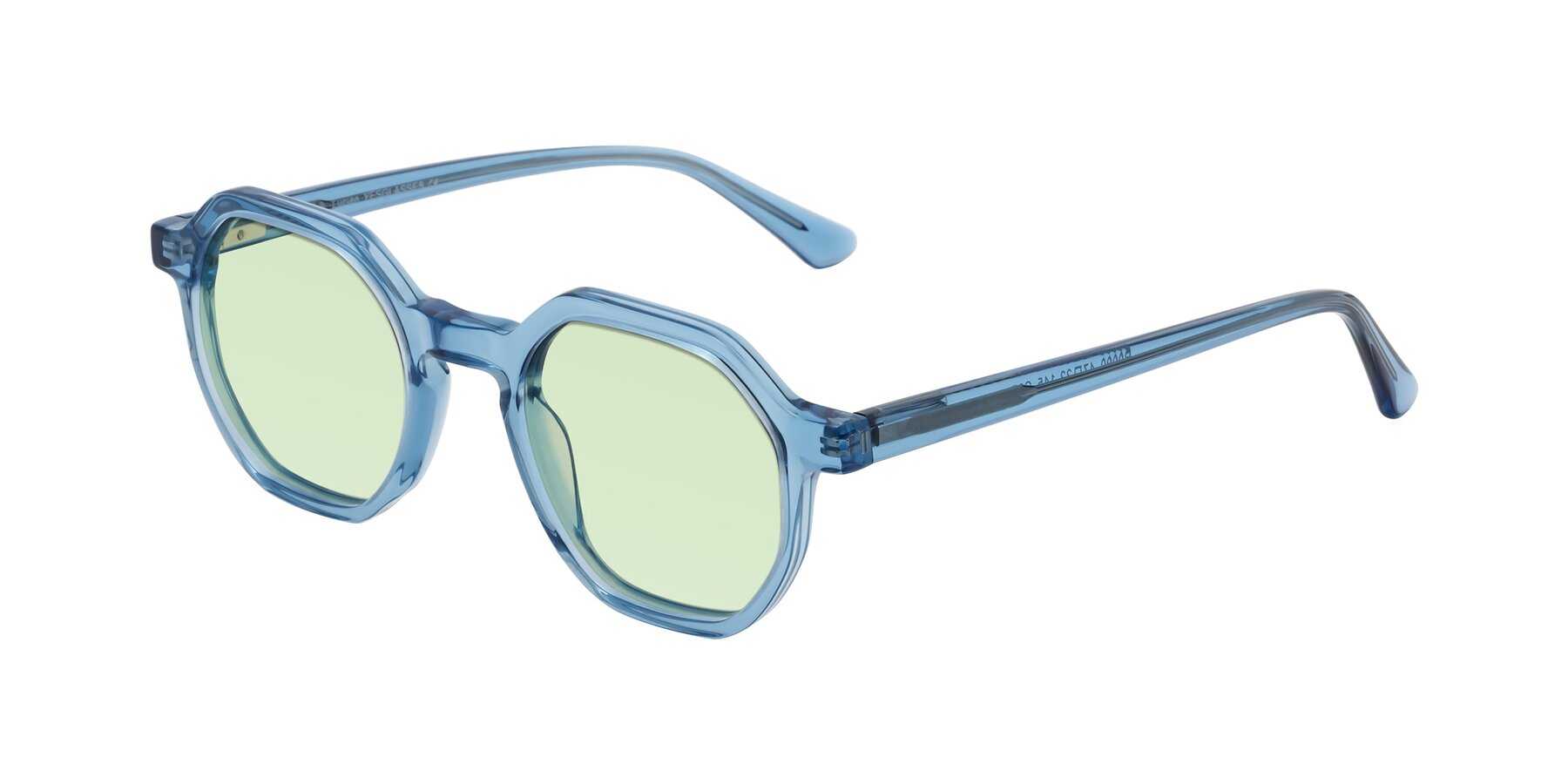 Angle of Lucian in Sky Blue with Light Green Tinted Lenses