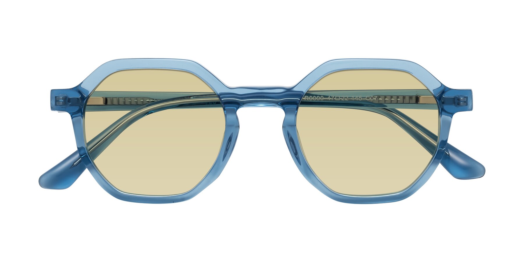 Folded Front of Lucian in Sky Blue with Light Champagne Tinted Lenses