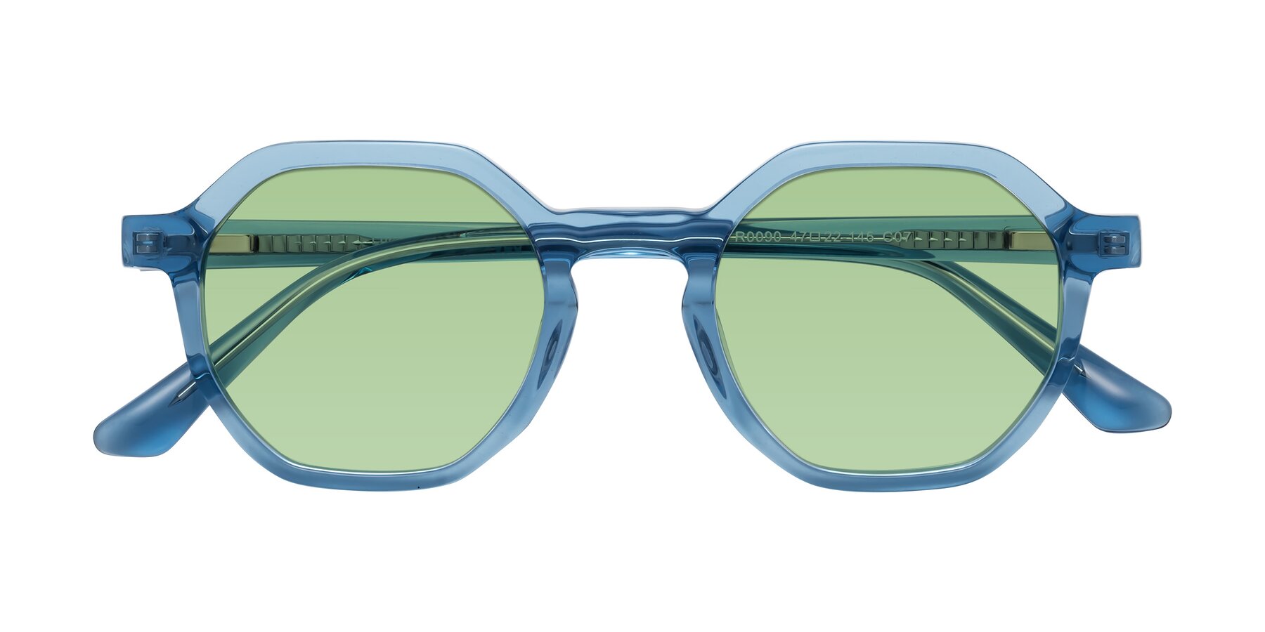 Folded Front of Lucian in Sky Blue with Medium Green Tinted Lenses