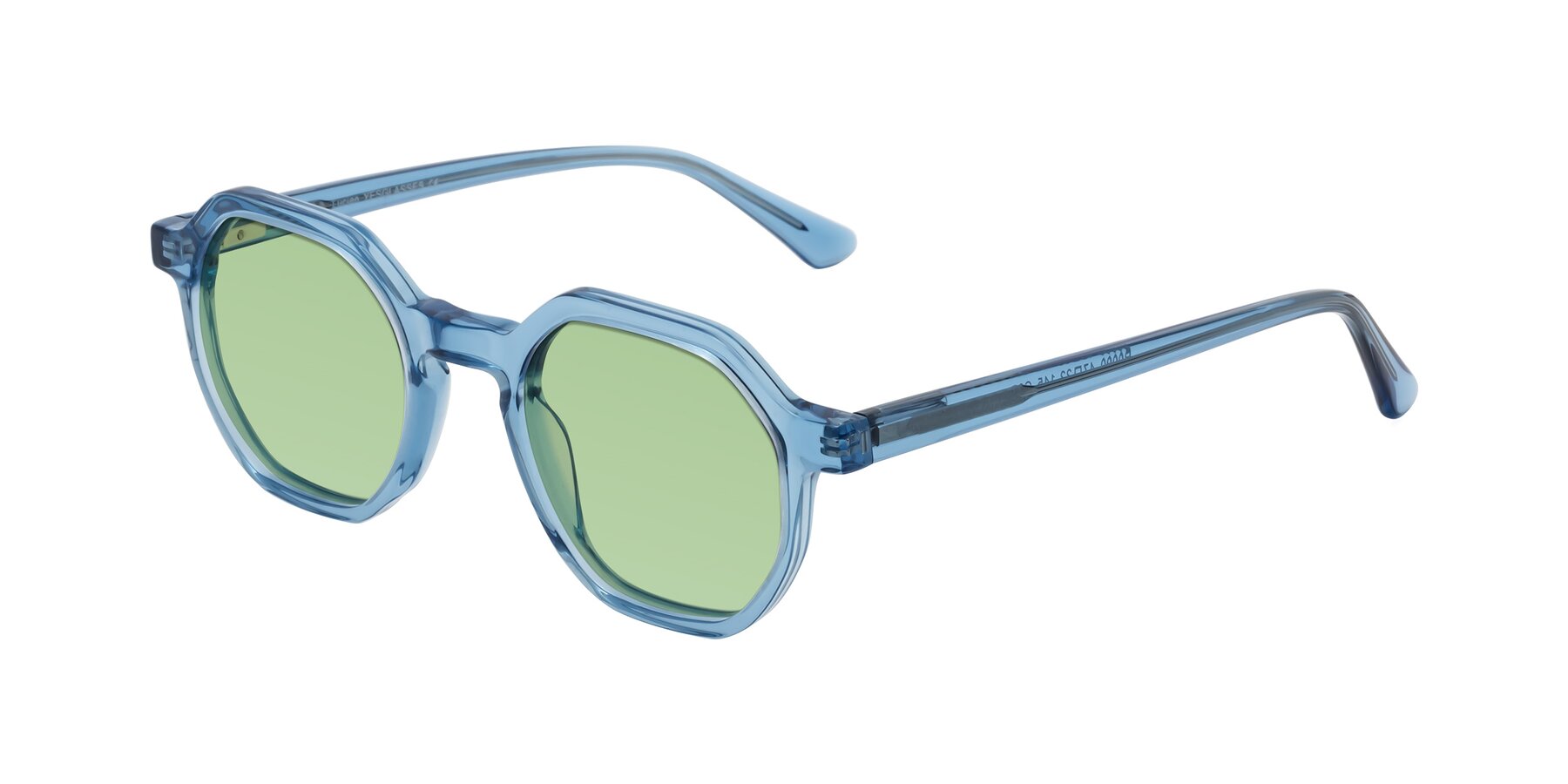 Angle of Lucian in Sky Blue with Medium Green Tinted Lenses