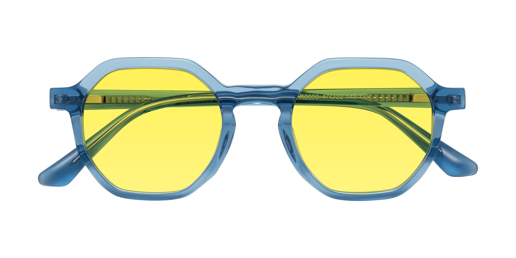 Folded Front of Lucian in Sky Blue with Medium Yellow Tinted Lenses