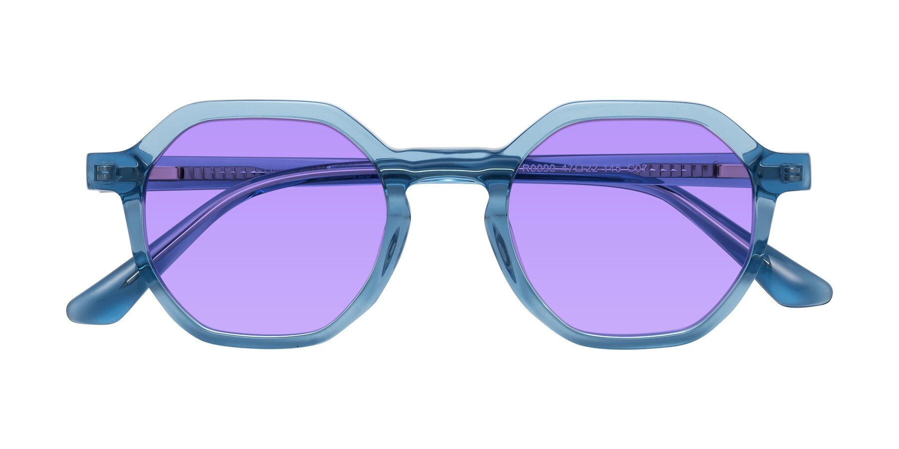 Folded Front of Lucian in Sky Blue with Medium Purple Tinted Lenses