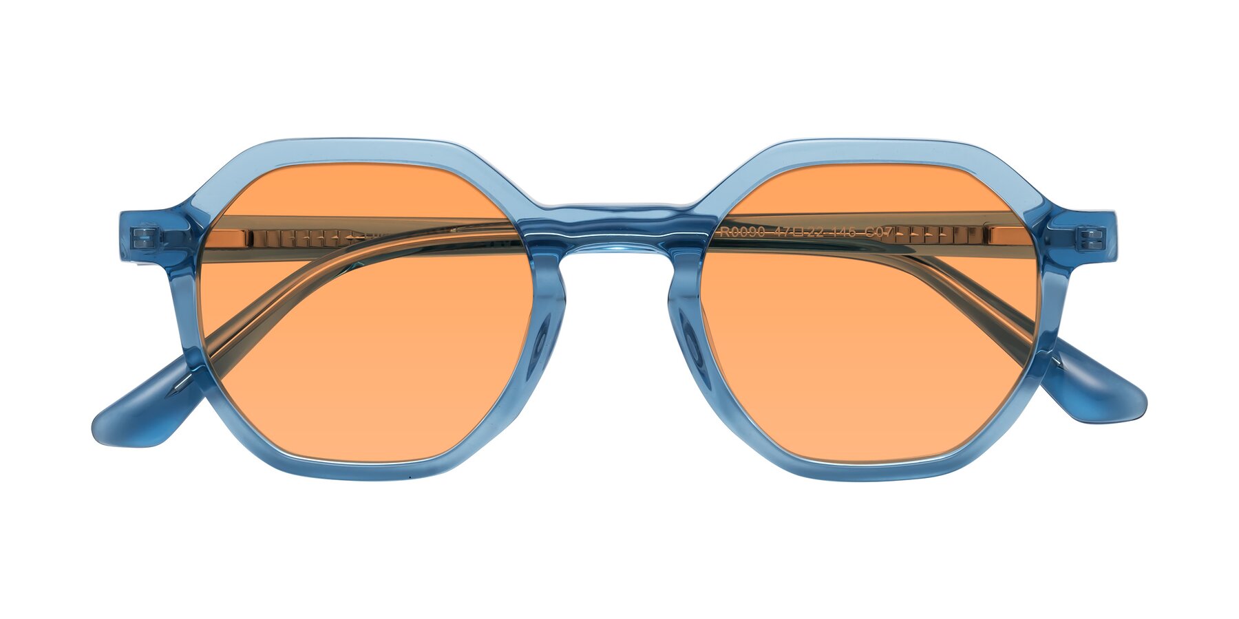 Folded Front of Lucian in Sky Blue with Medium Orange Tinted Lenses