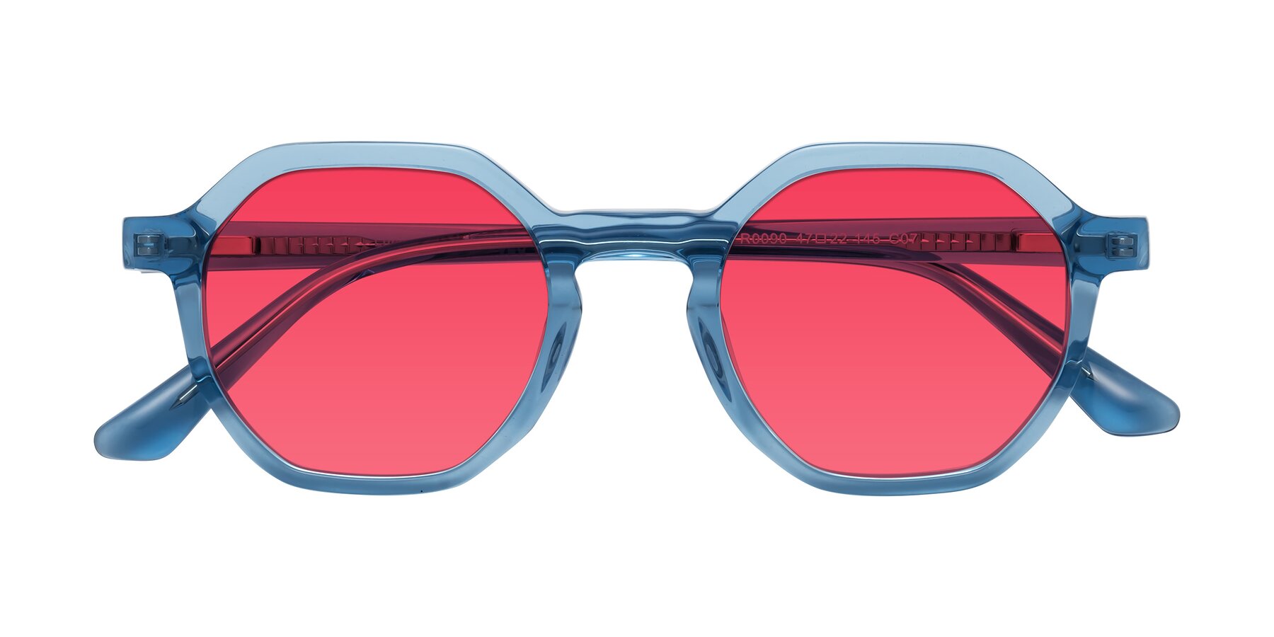 Folded Front of Lucian in Sky Blue with Red Tinted Lenses