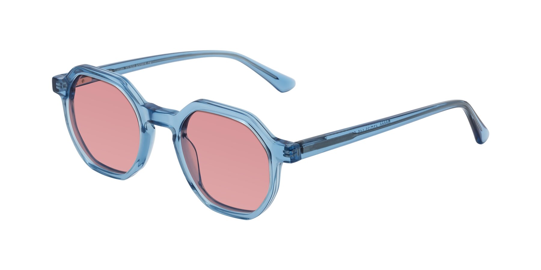 Angle of Lucian in Sky Blue with Medium Garnet Tinted Lenses