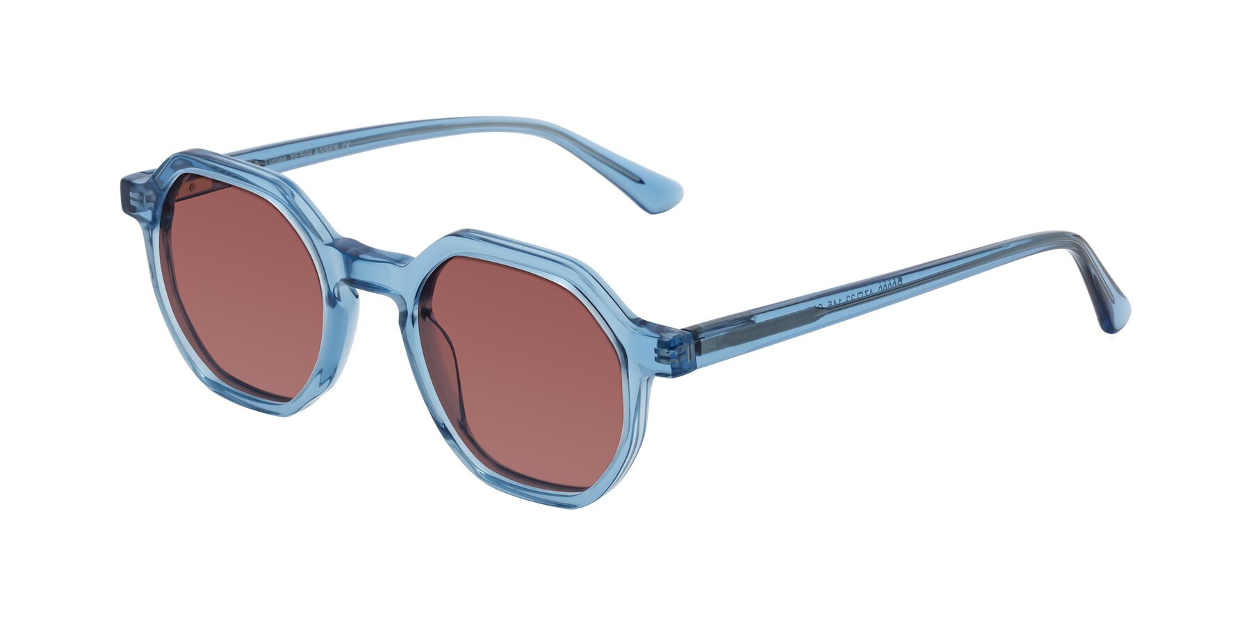 Angle of Lucian in Sky Blue with Garnet Tinted Lenses