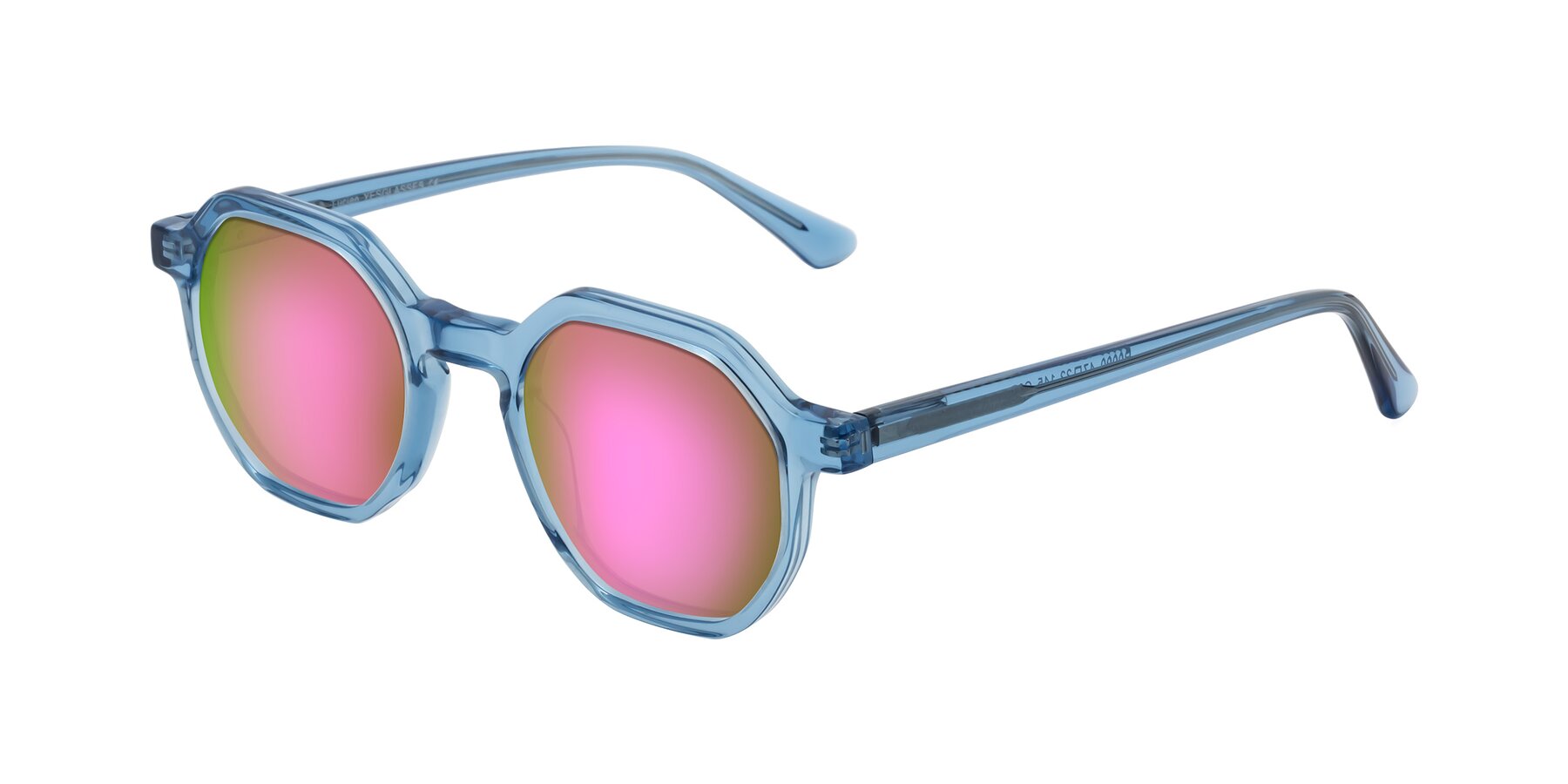 Angle of Lucian in Sky Blue with Pink Mirrored Lenses