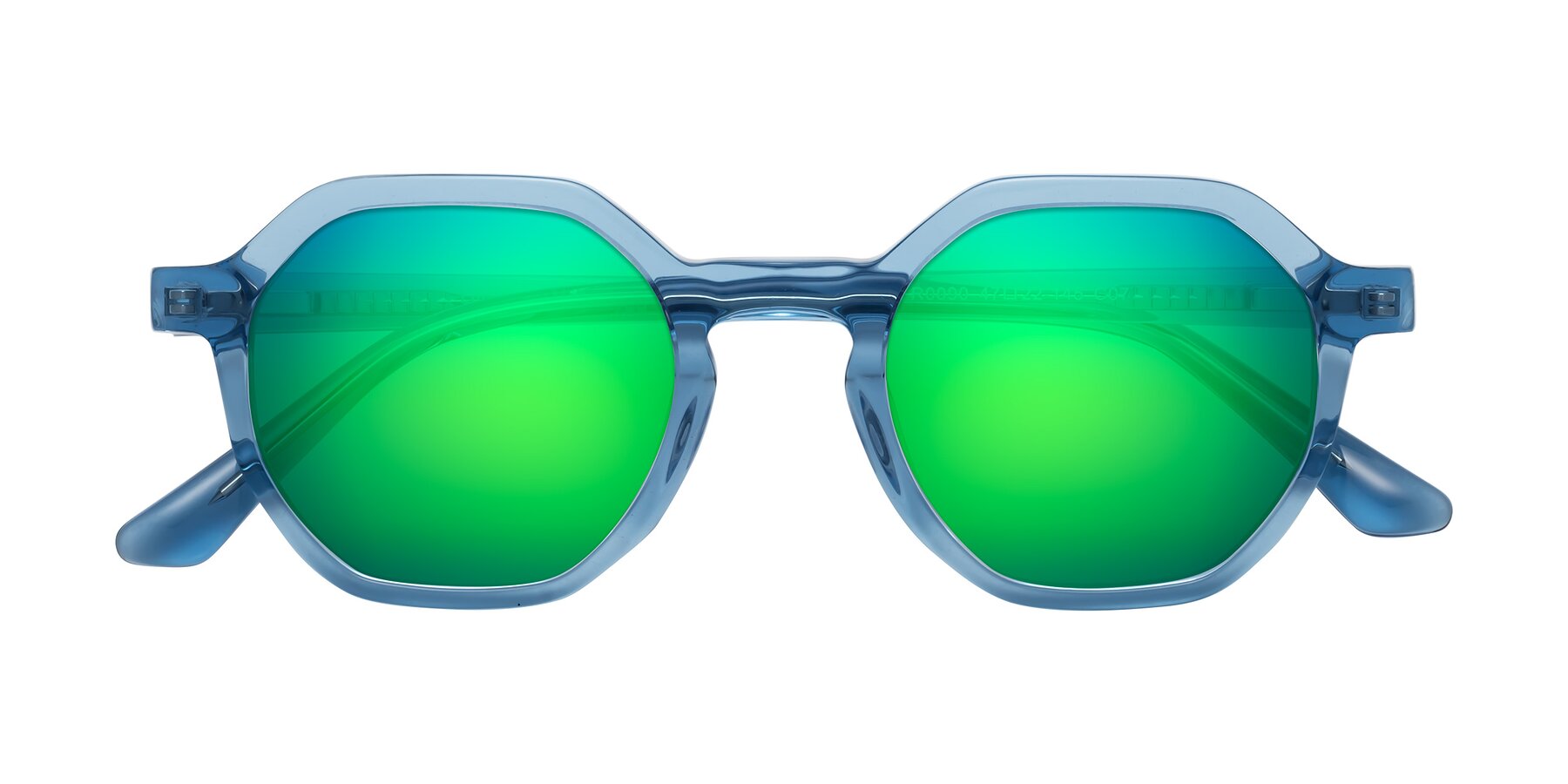 Folded Front of Lucian in Sky Blue with Green Mirrored Lenses