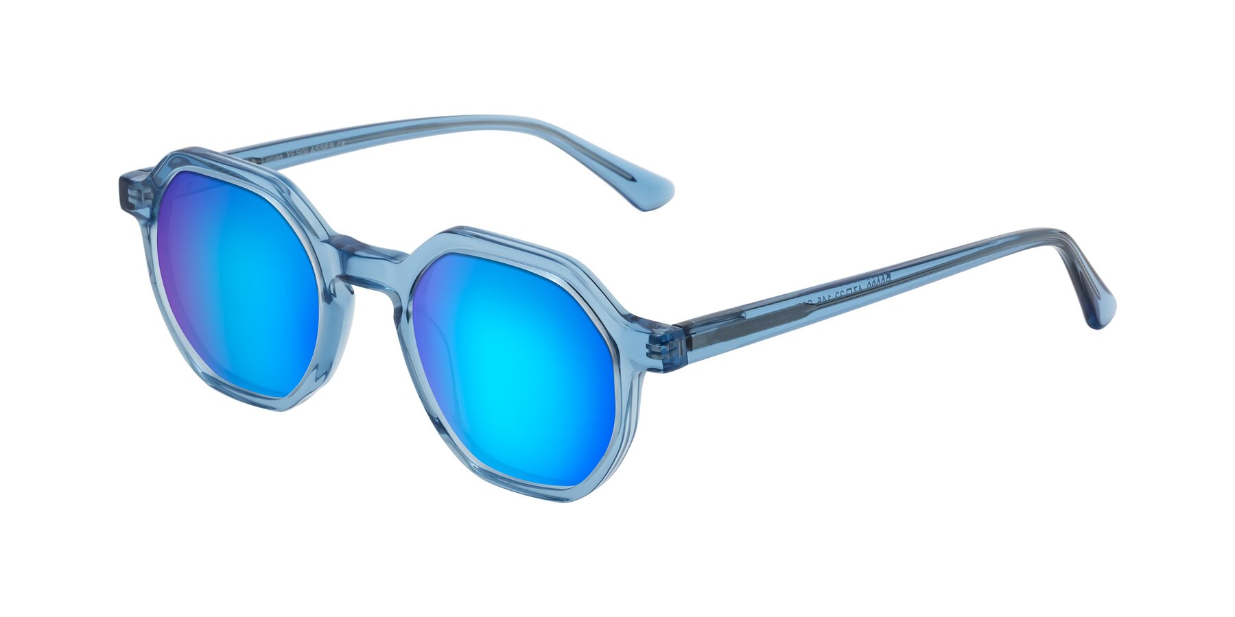 Angle of Lucian in Sky Blue with Blue Mirrored Lenses