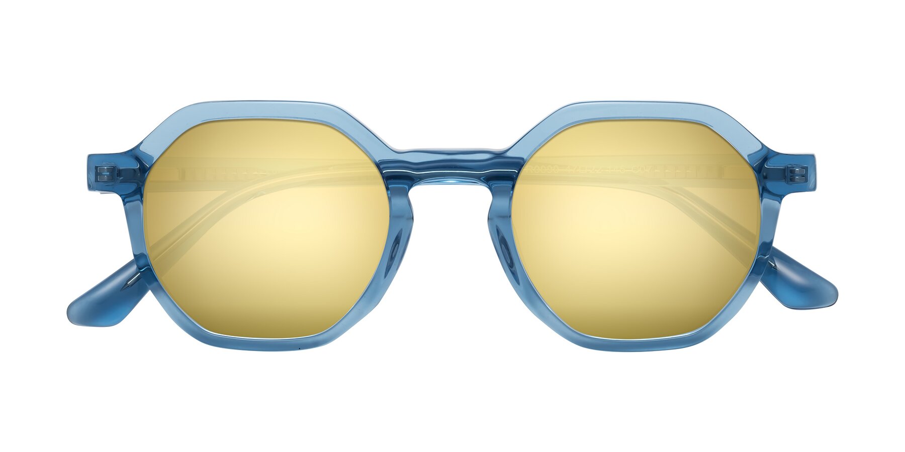 Folded Front of Lucian in Sky Blue with Gold Mirrored Lenses