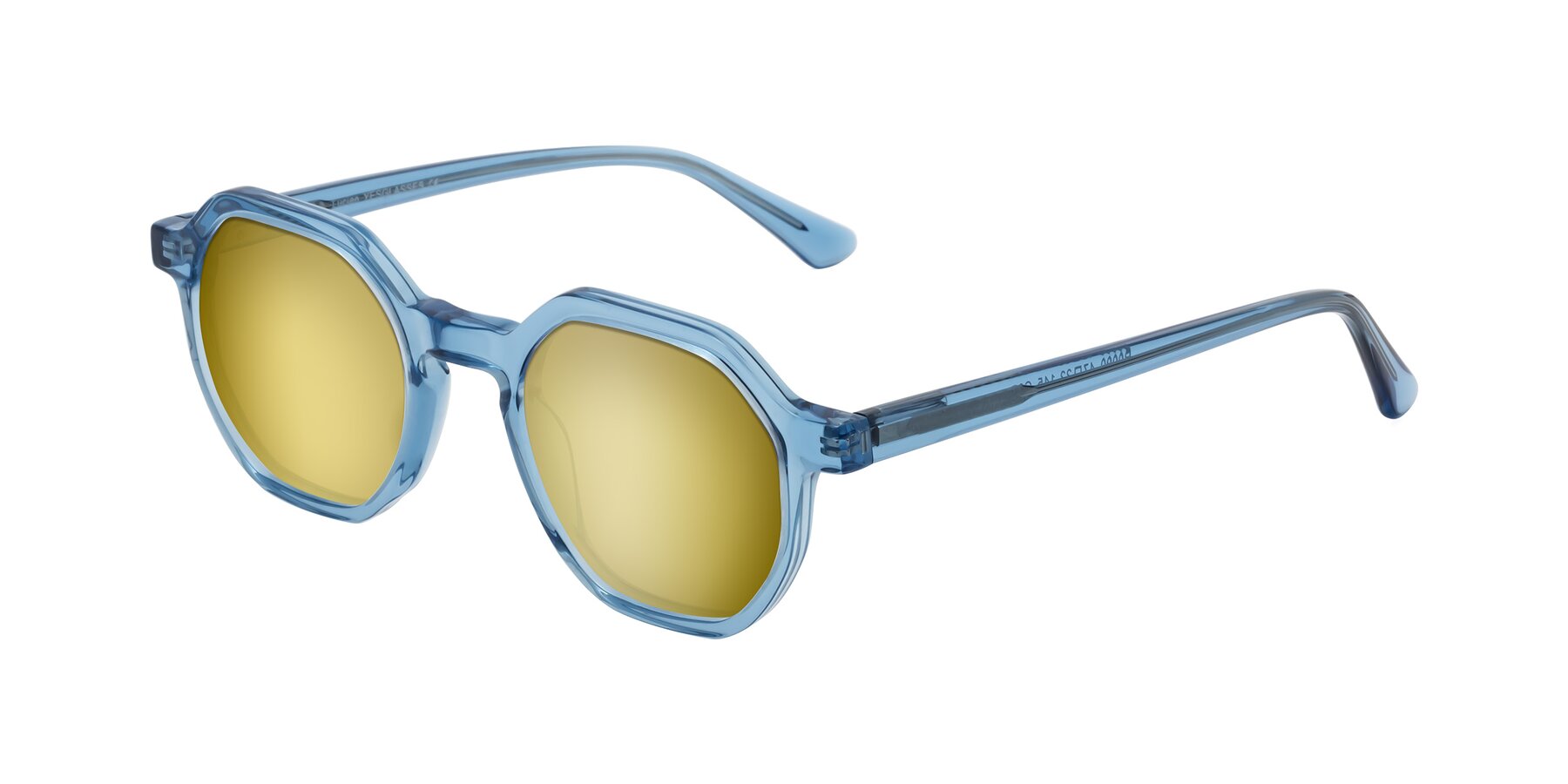 Angle of Lucian in Sky Blue with Gold Mirrored Lenses