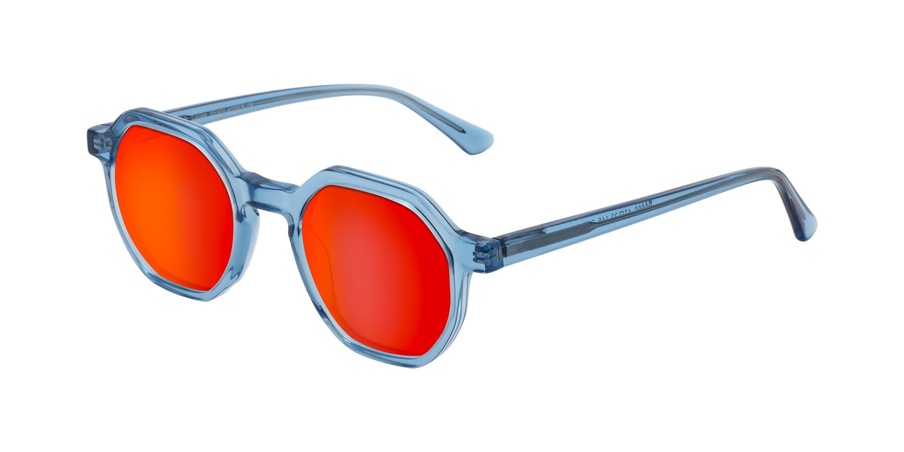 Angle of Lucian in Sky Blue with Red Gold Mirrored Lenses