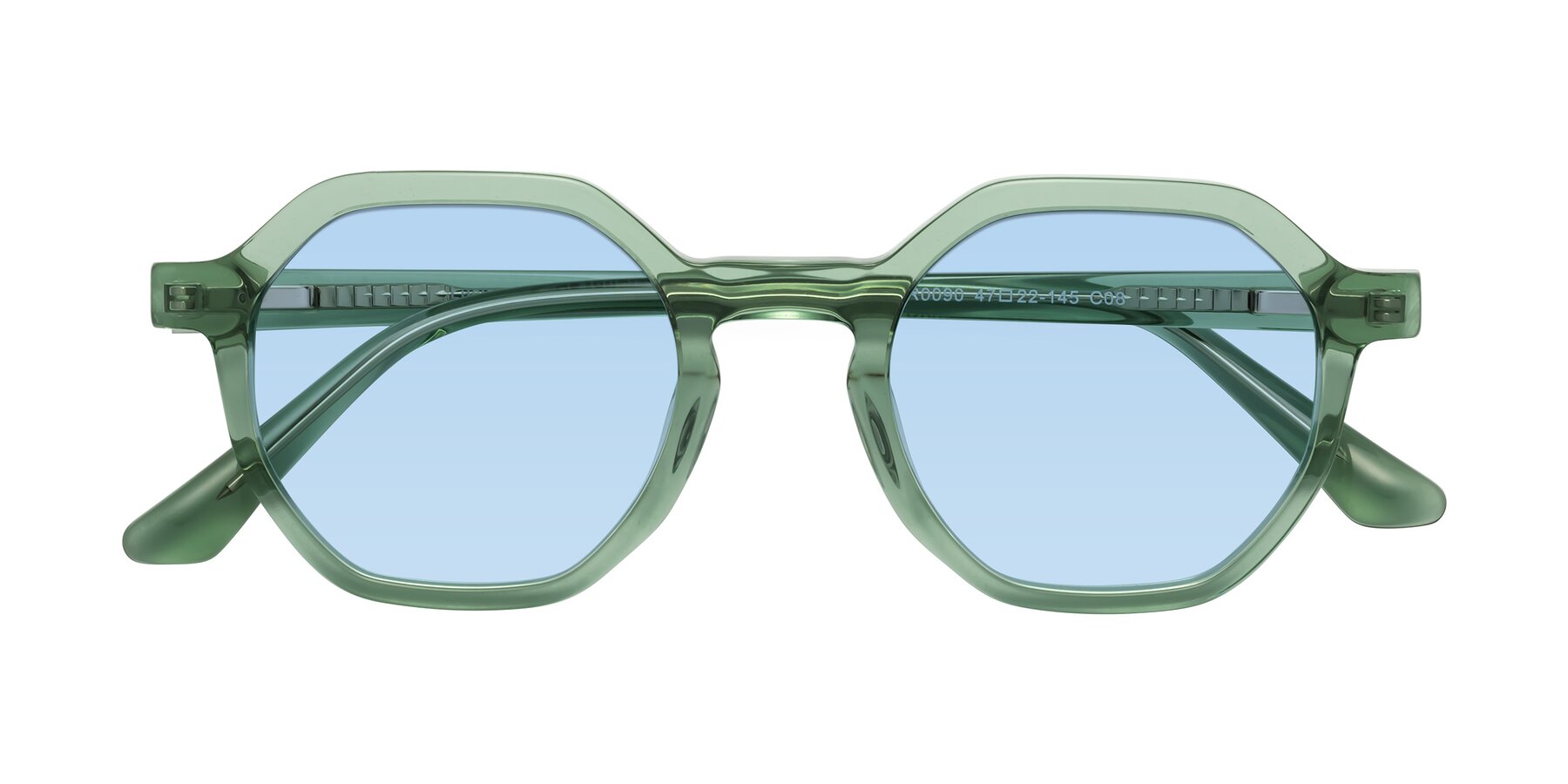 Folded Front of Lucian in Light Green with Light Blue Tinted Lenses