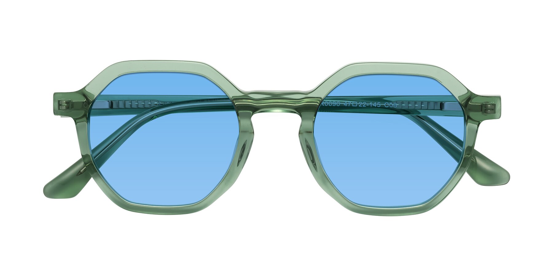 Folded Front of Lucian in Light Green with Medium Blue Tinted Lenses