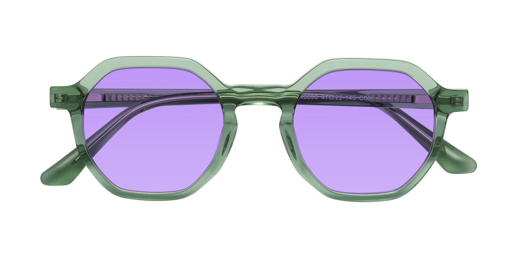 Folded Front of Lucian in Light Green with Medium Purple Tinted Lenses