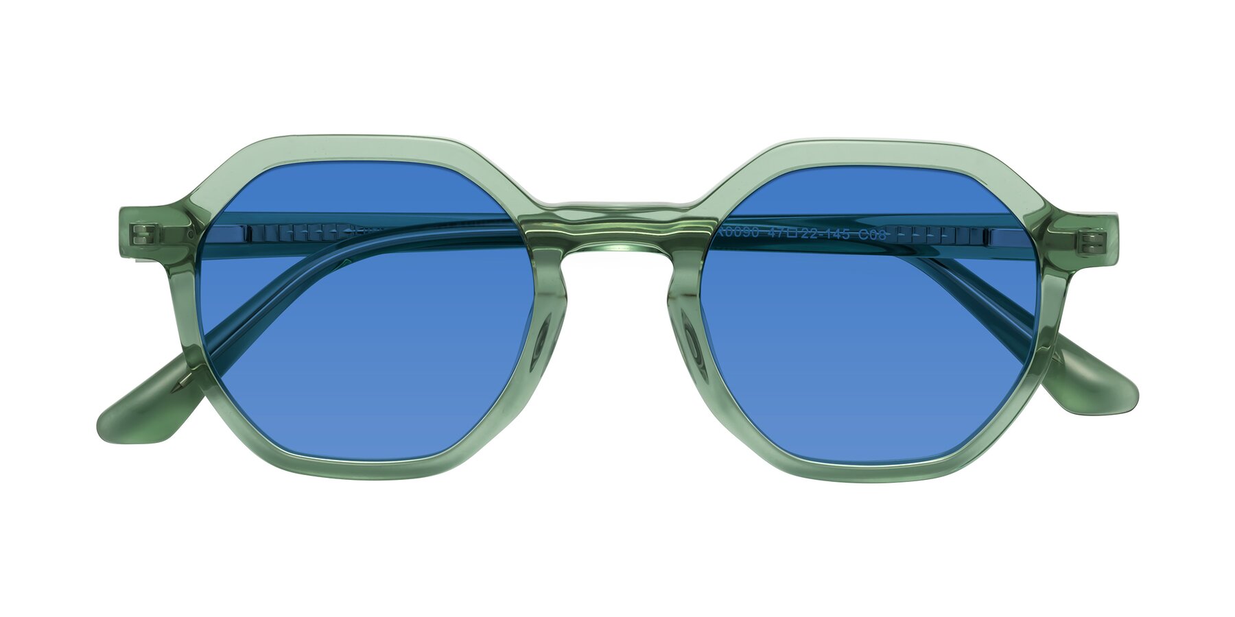 Folded Front of Lucian in Light Green with Blue Tinted Lenses