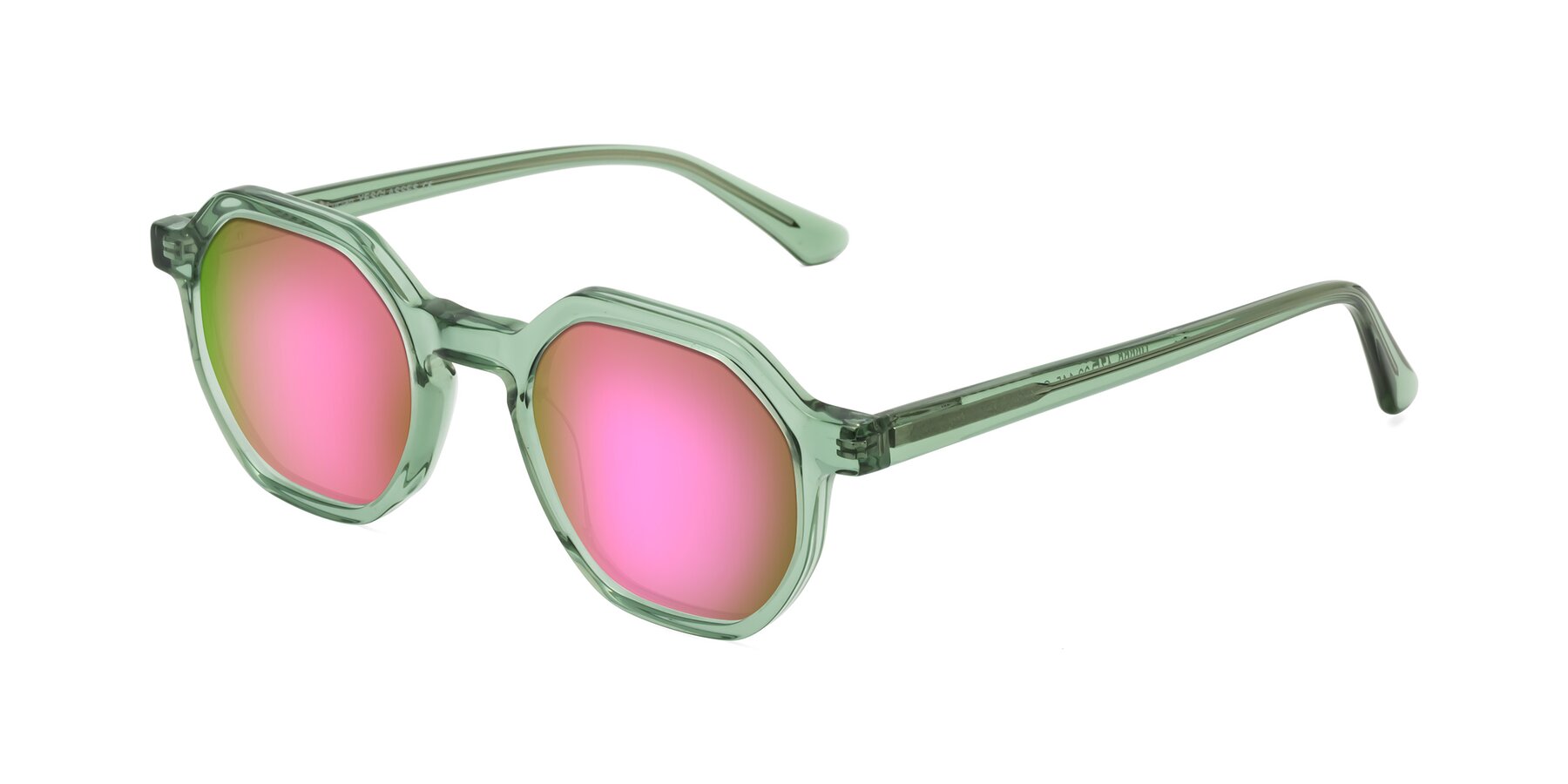 Angle of Lucian in Light Green with Pink Mirrored Lenses