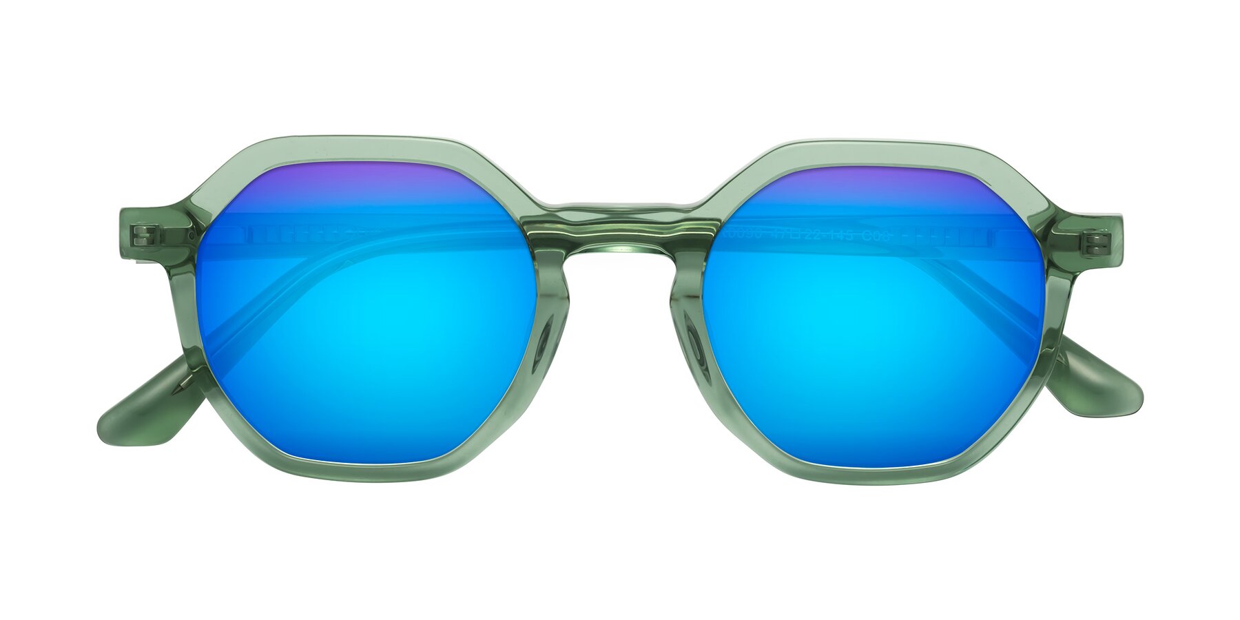 Folded Front of Lucian in Light Green with Blue Mirrored Lenses