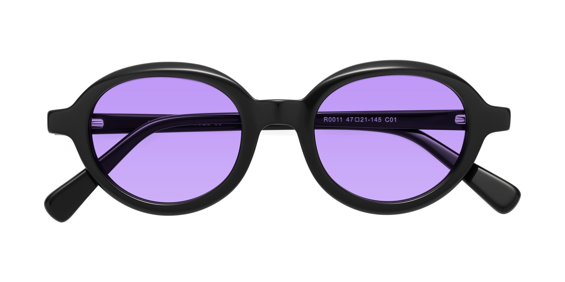Folded Front of Seed in Black with Medium Purple Tinted Lenses