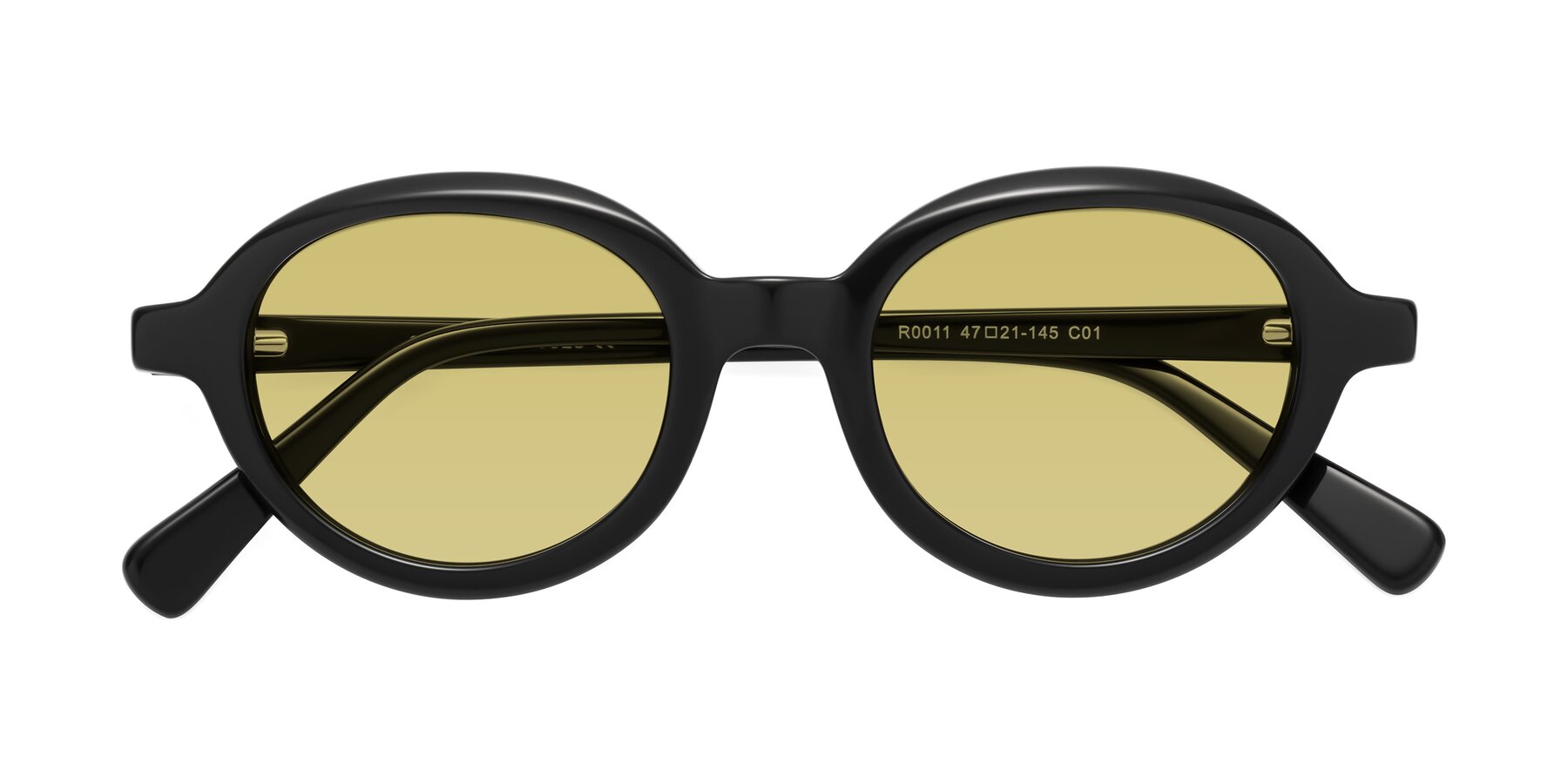 Folded Front of Seed in Black with Medium Champagne Tinted Lenses