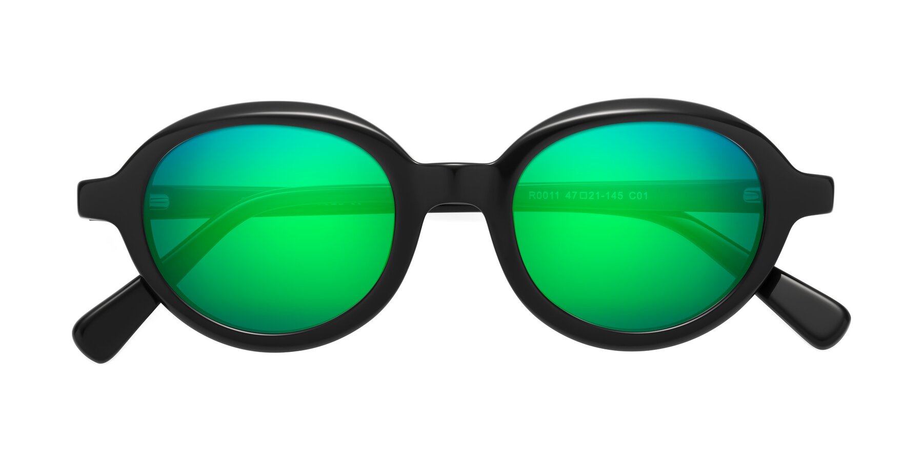 Folded Front of Seed in Black with Green Mirrored Lenses