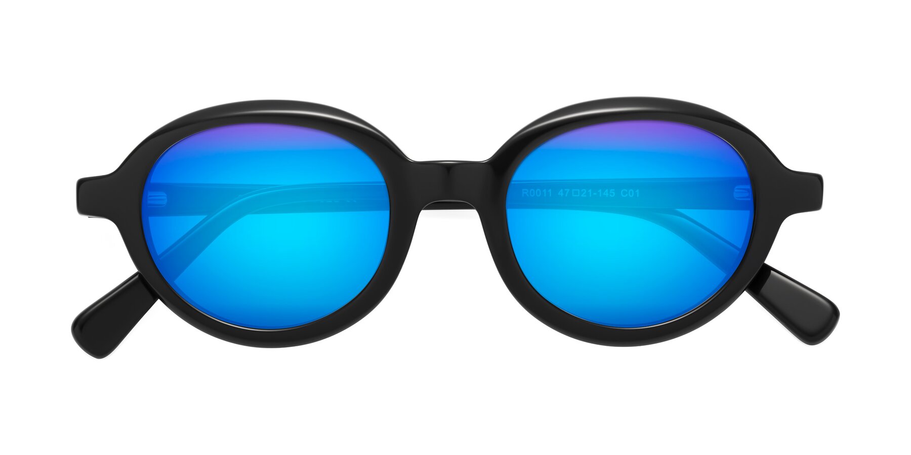 Folded Front of Seed in Black with Blue Mirrored Lenses