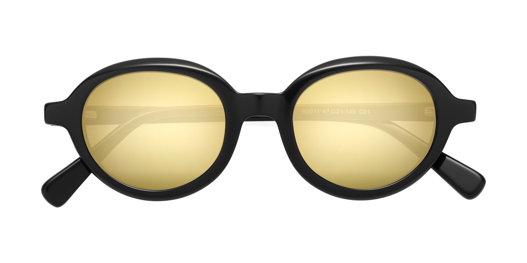 Folded Front of Seed in Black with Gold Mirrored Lenses