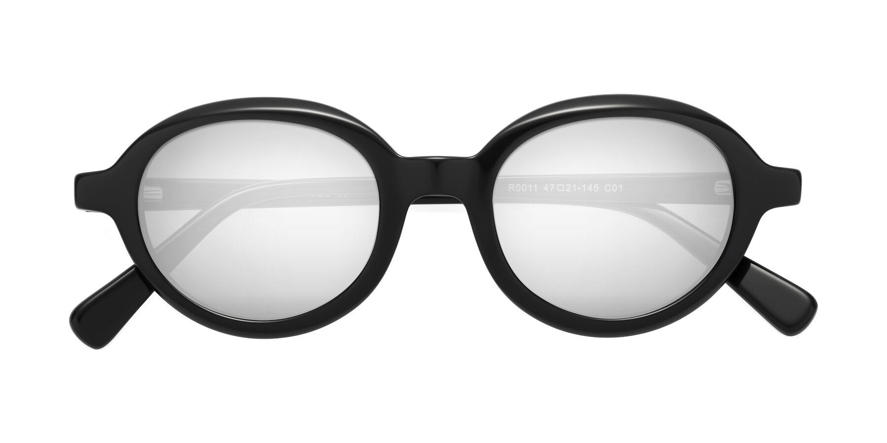 Folded Front of Seed in Black with Silver Mirrored Lenses